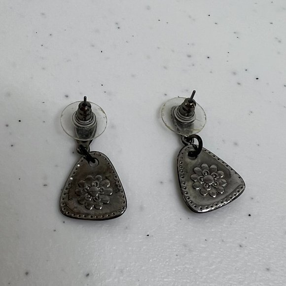 Earrings Floral‎ Charm Green Brown Rhinestone Enamel Stud Dangle Black Used, see - Picture 3 of 6